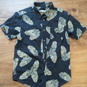 Rhythm Black and Tan Feather Palm Leaf Print Men's Shirt | Size Small